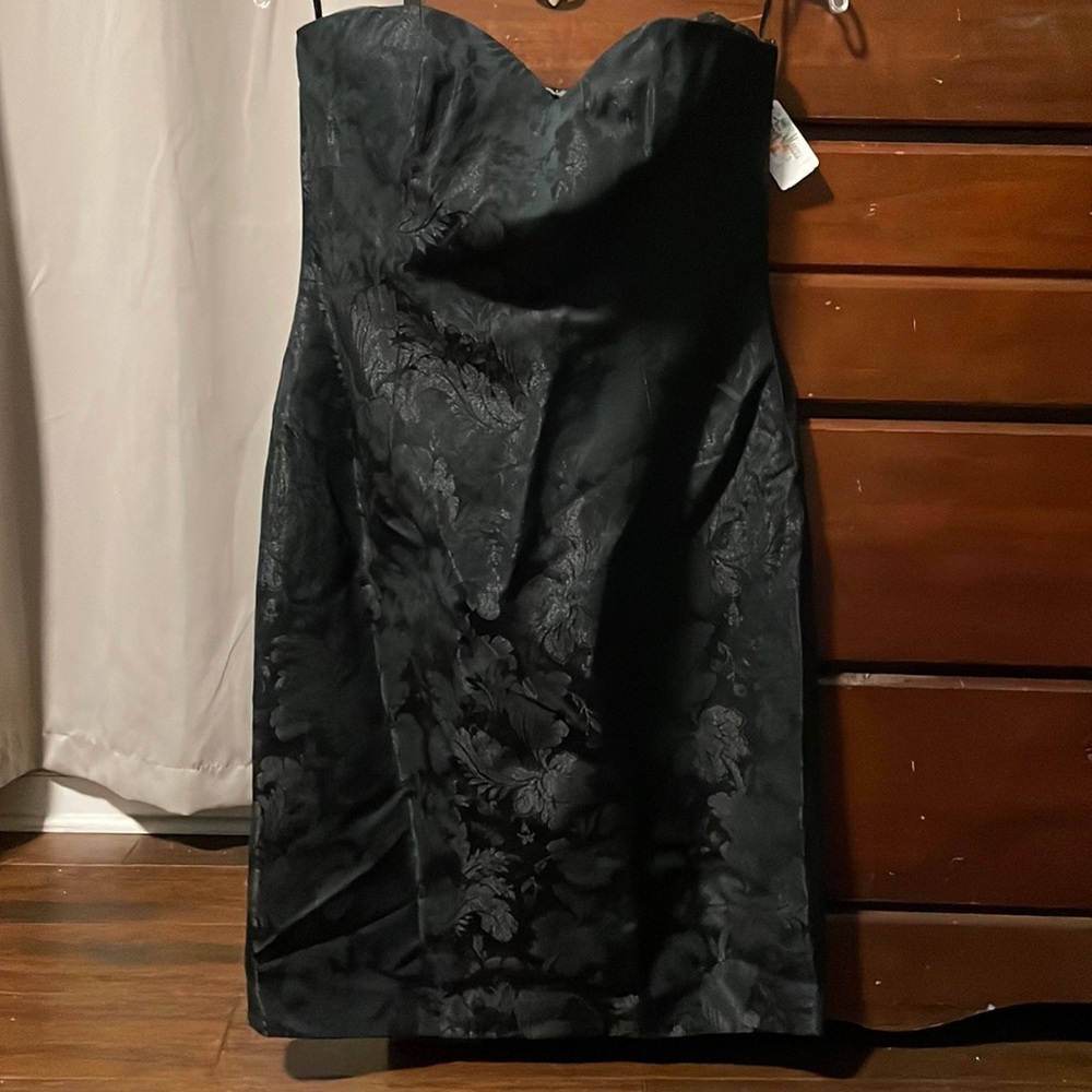 Kay Unger 10 Black Strapless Shimmer Floral Fitted Mini Dress